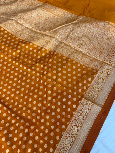 Banarasi georgette silk saree in rust orange colour