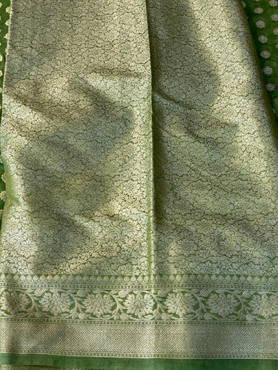 Banarasi georgette silk saree in dark pista green colour