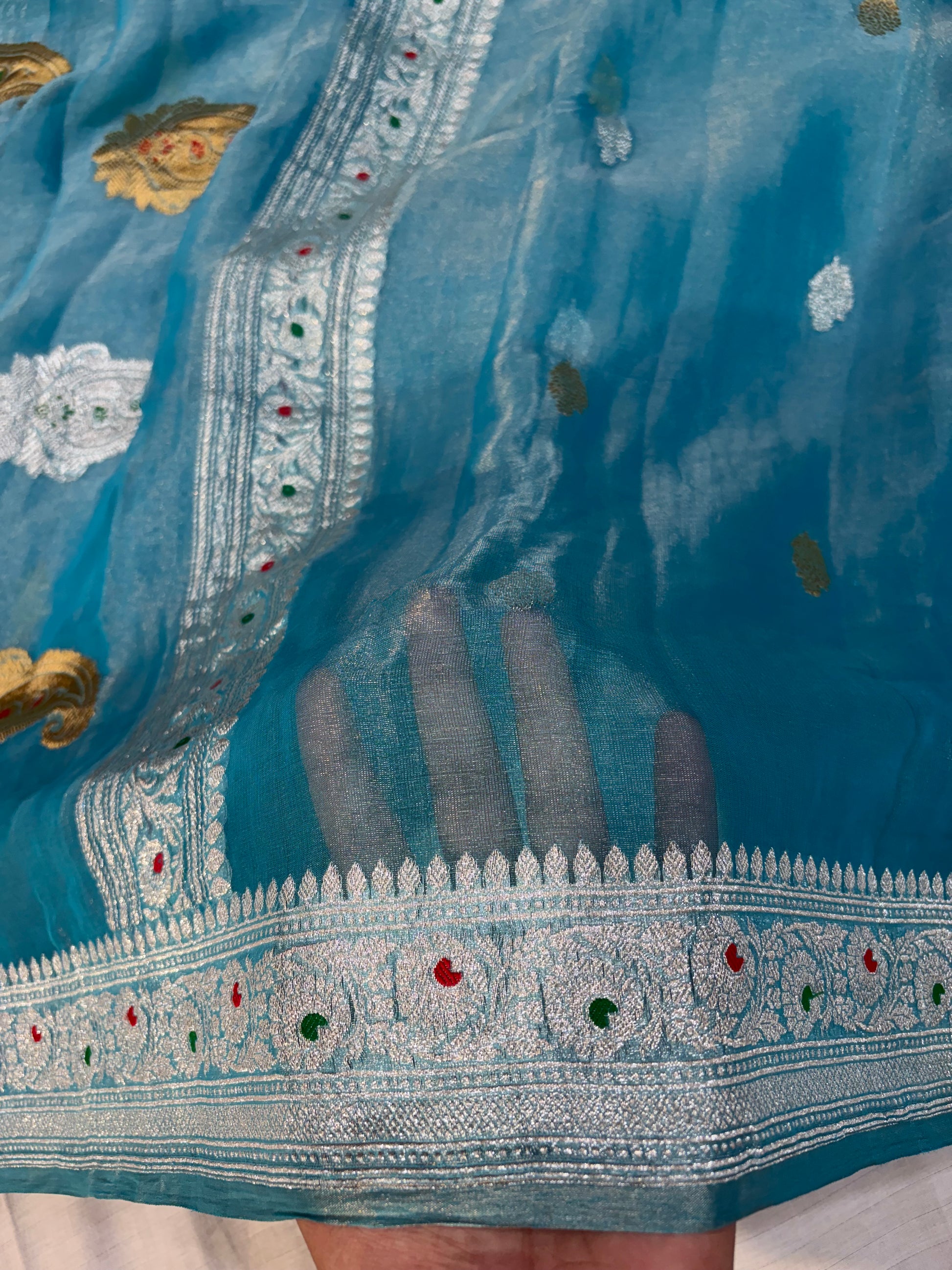 PURE KHADDI TISSUE SILK SAREE IN OCEAN BLUE COLOUR