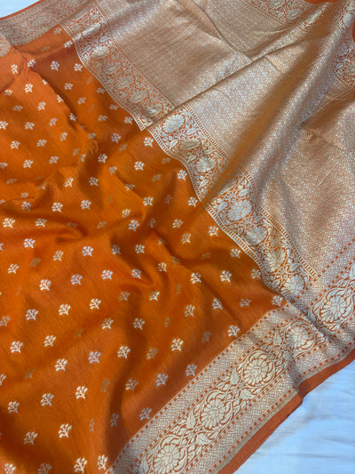 Pure moonga silk saree in orange colour