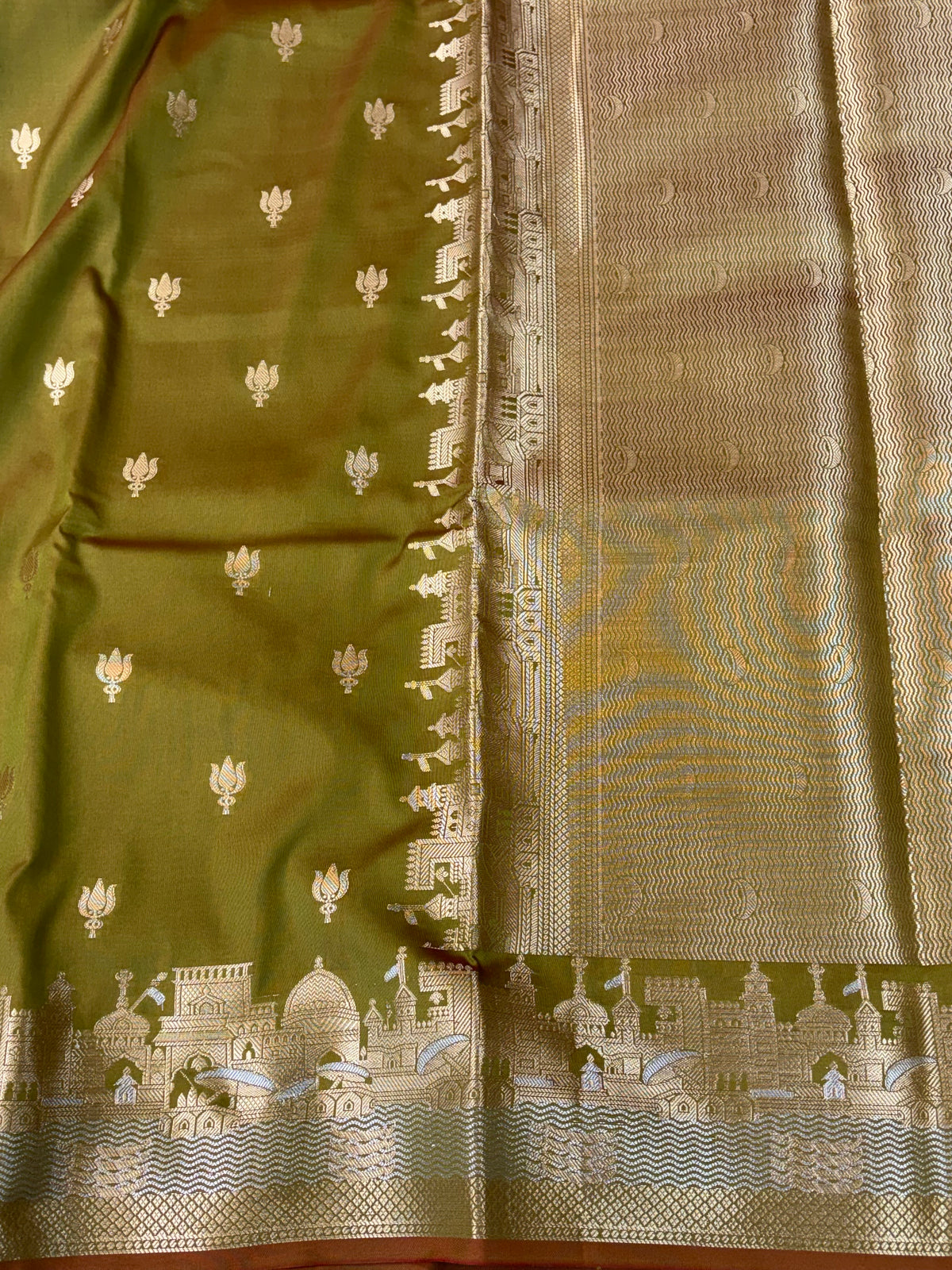 Banarasi soft katan silk saree in Mehandi colour