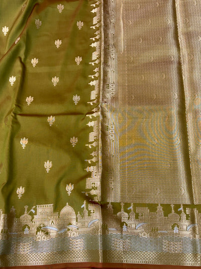 Banarasi soft katan silk saree in Mehandi colour