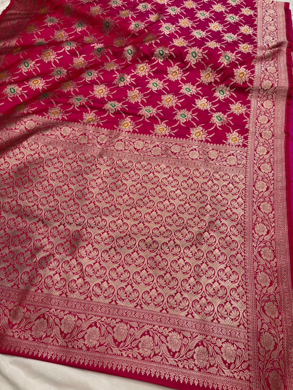 Rani Mashru Silk Saree With Zari  Border Mina Boota