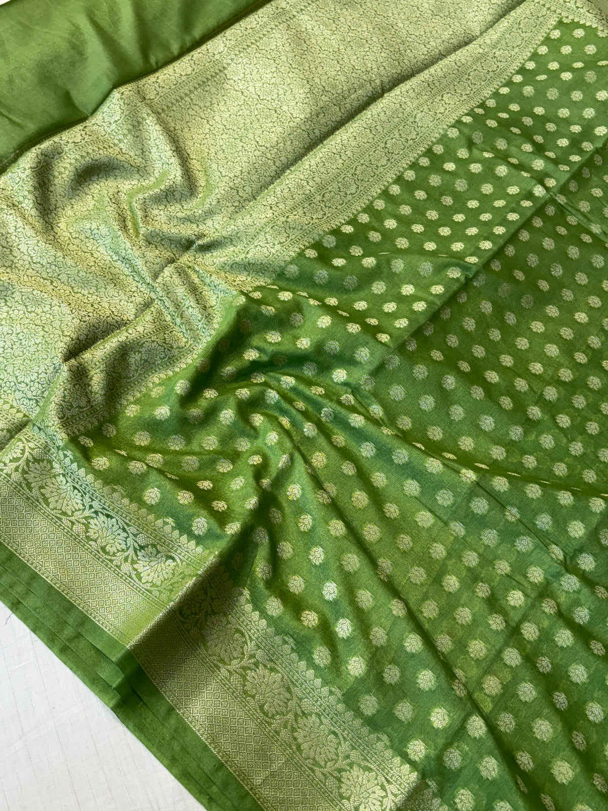 Banarasi georgette silk saree in dark pista green colour