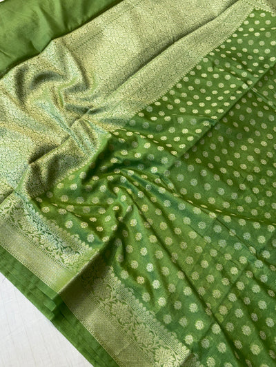 Banarasi georgette silk saree in dark pista green colour