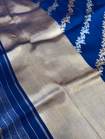 Pure handloom organza silk saree in blue colour