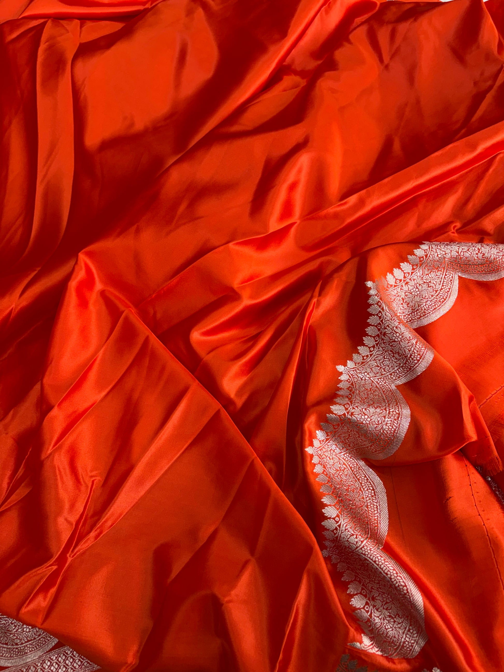 Banarasi Mashru silk saree in orange colour
