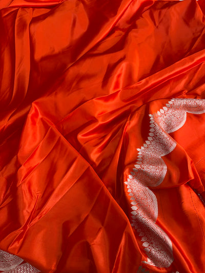 Banarasi Mashru silk saree in orange colour
