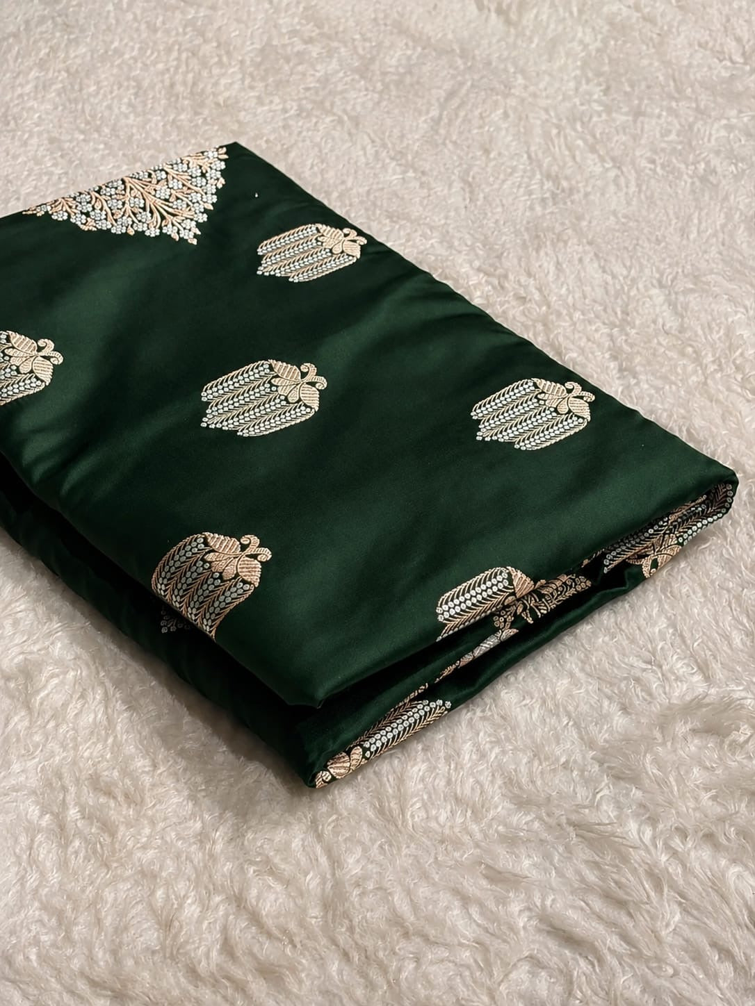 Beautiful Mashru silk saree in bottle green  colour