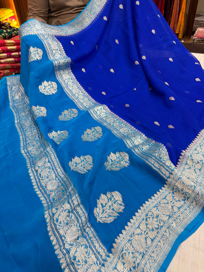 PURE KHADDI CHIFFON SILK SAREE IN DUAL COLOUR