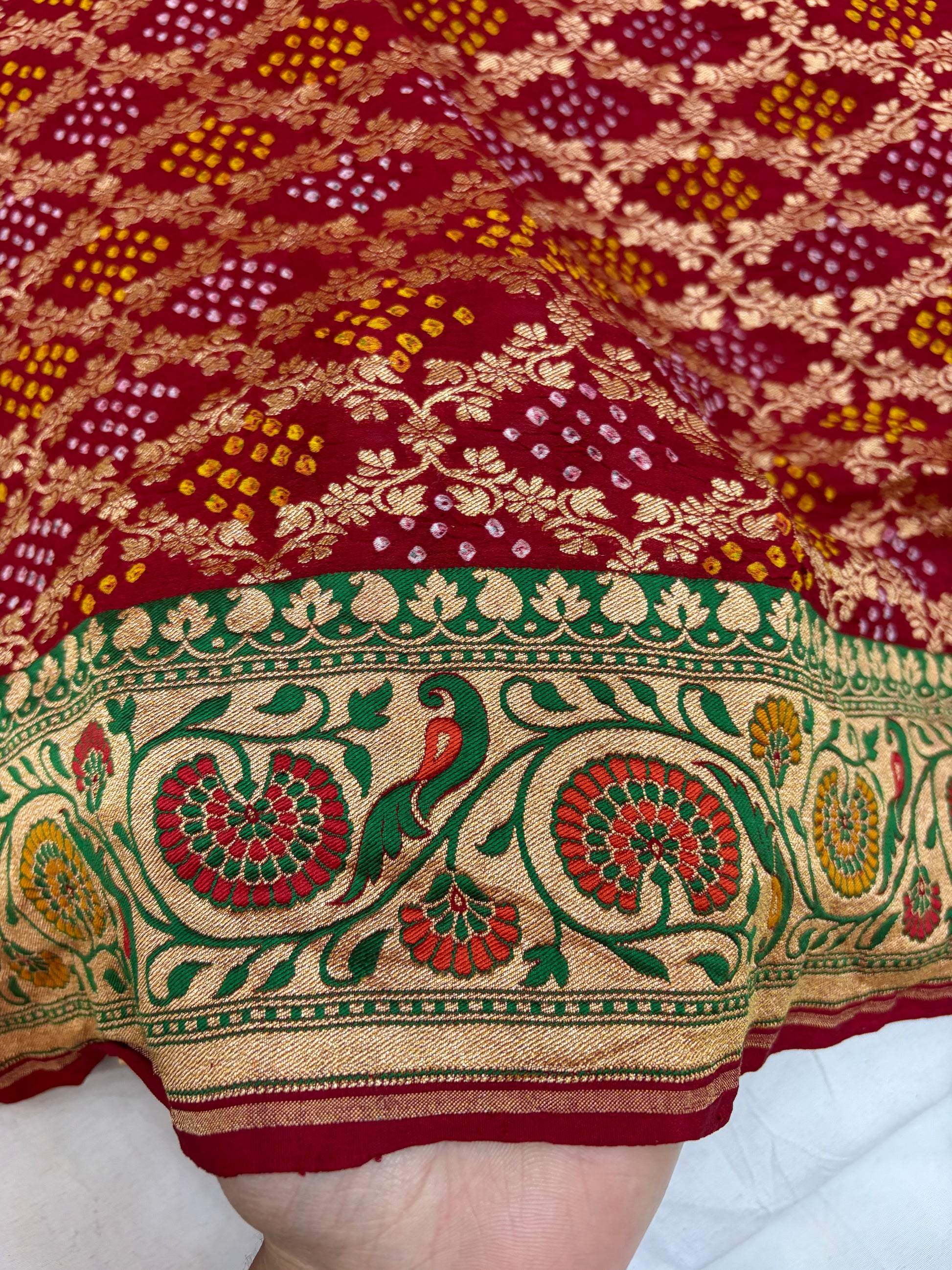 Pure Tilfi Georgette Bandhani sarees in red colour