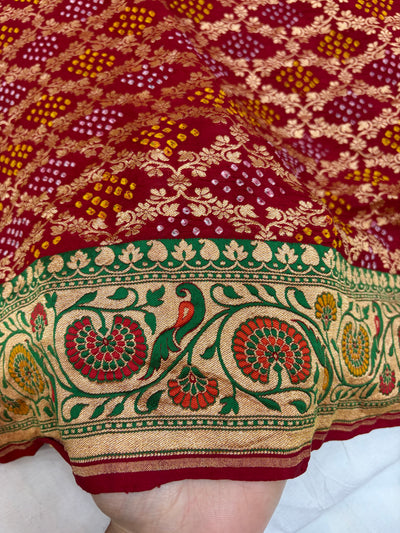 Pure Tilfi Georgette Bandhani sarees in red colour