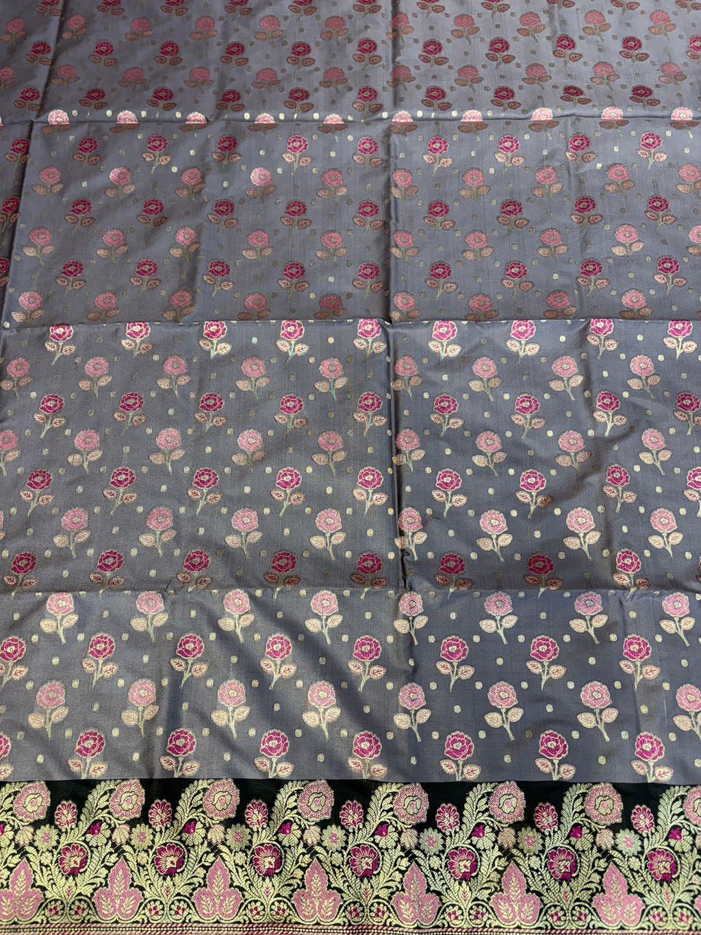 Banarasi soft silk suit in powder  with black colour