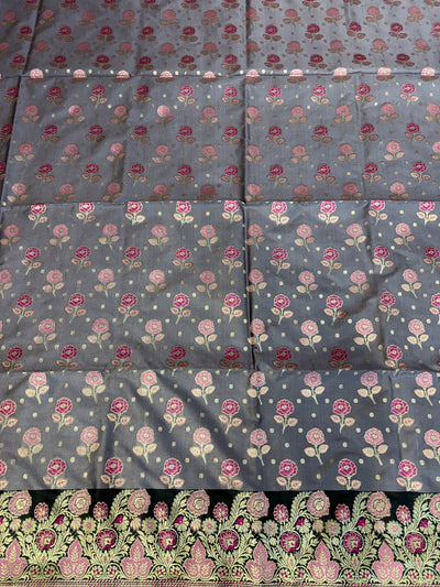 Banarasi soft silk suit in powder  with black colour