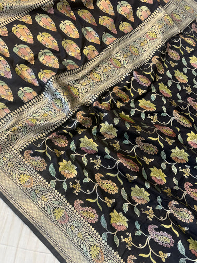 Pure moonga silk saree all over jaal work in black colour
