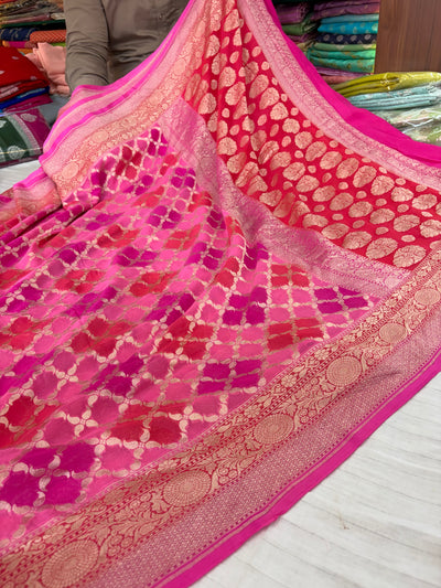 Pure Banarasi handloom georgette silk saree in rangkat colour