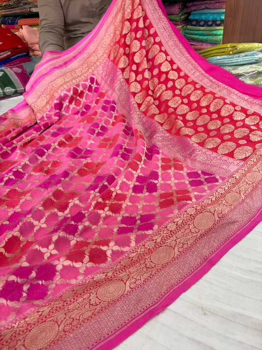 Pure Banarasi handloom georgette silk saree in rangkat colour