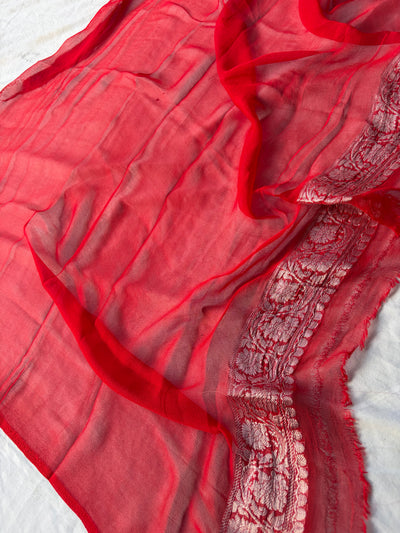 Pure khaddi chiffon saree in red colour