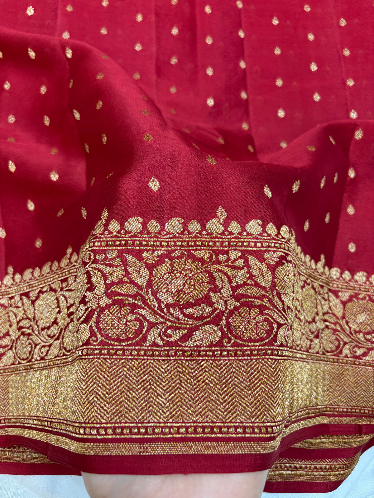 Pure khaddi crepe silk saree in maroon blue colour