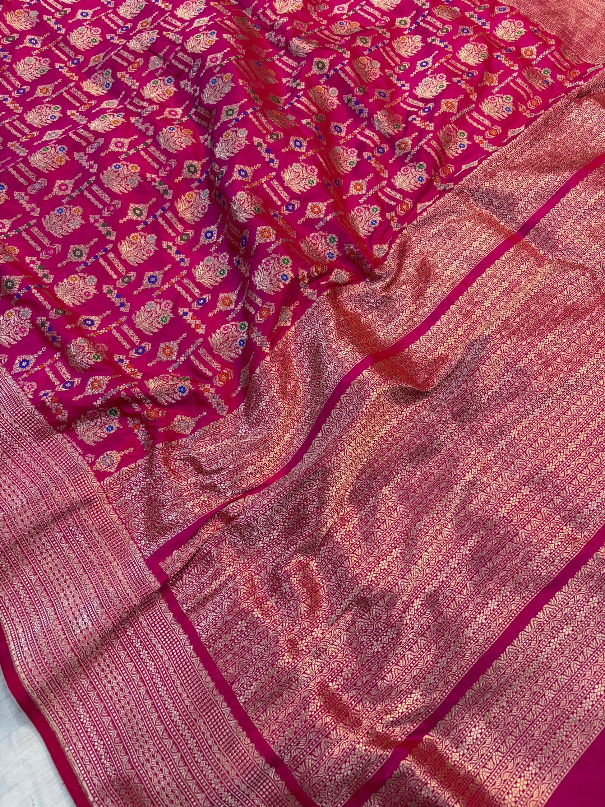 Beautiful Premium katan silk saree in Rani colour