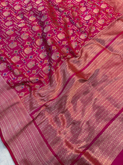 Beautiful Premium katan silk saree in Rani colour