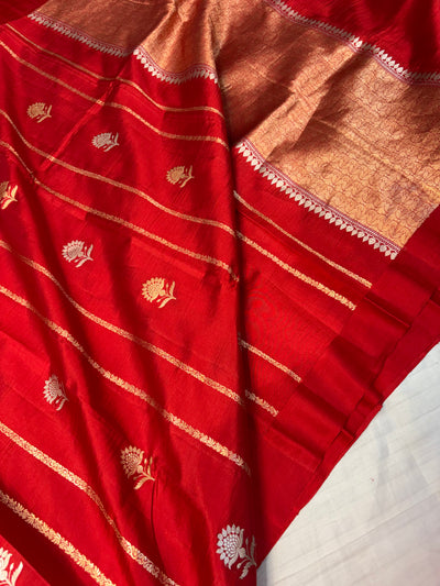 Pure handwoven raw mango saree in red colour