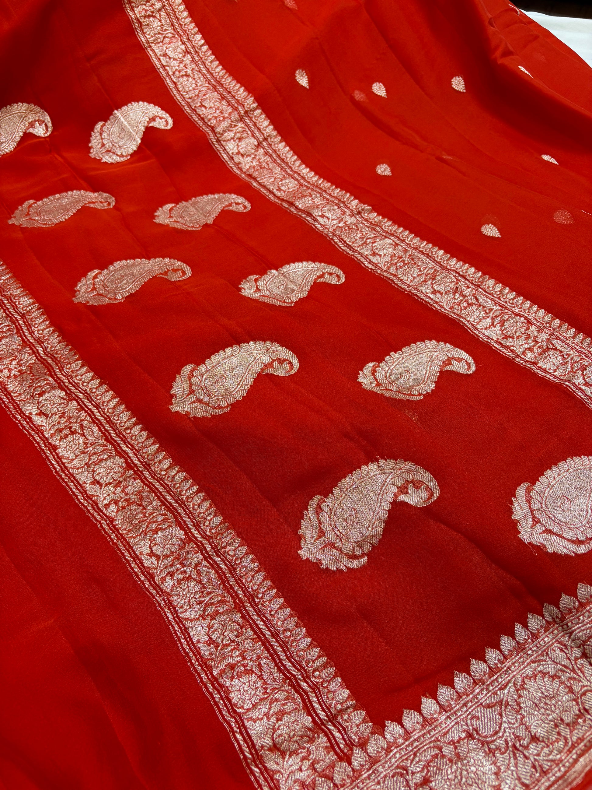 Pure khaddi chiffon saree in rust colour