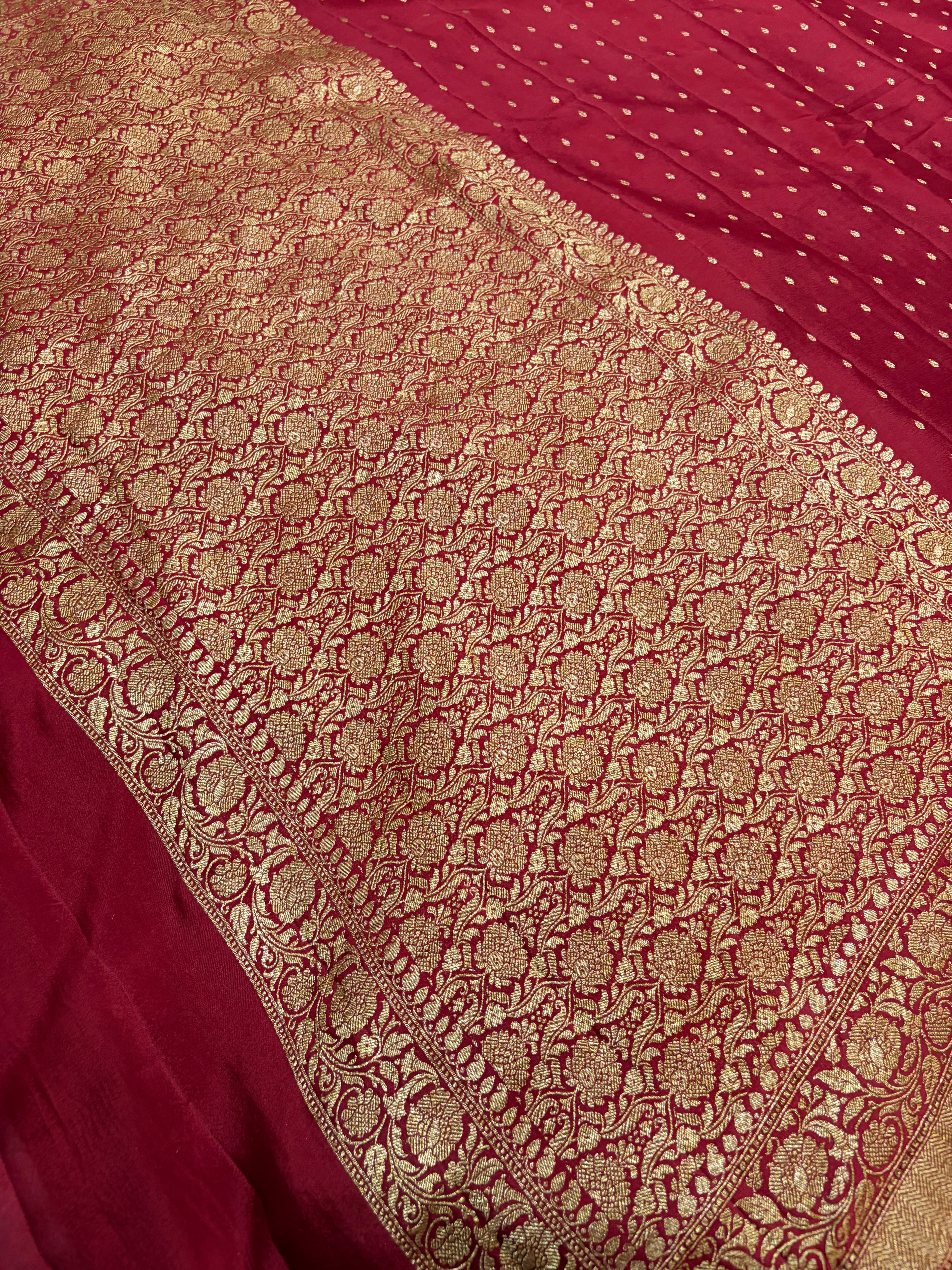 Pure khaddi crepe silk saree in maroon blue colour