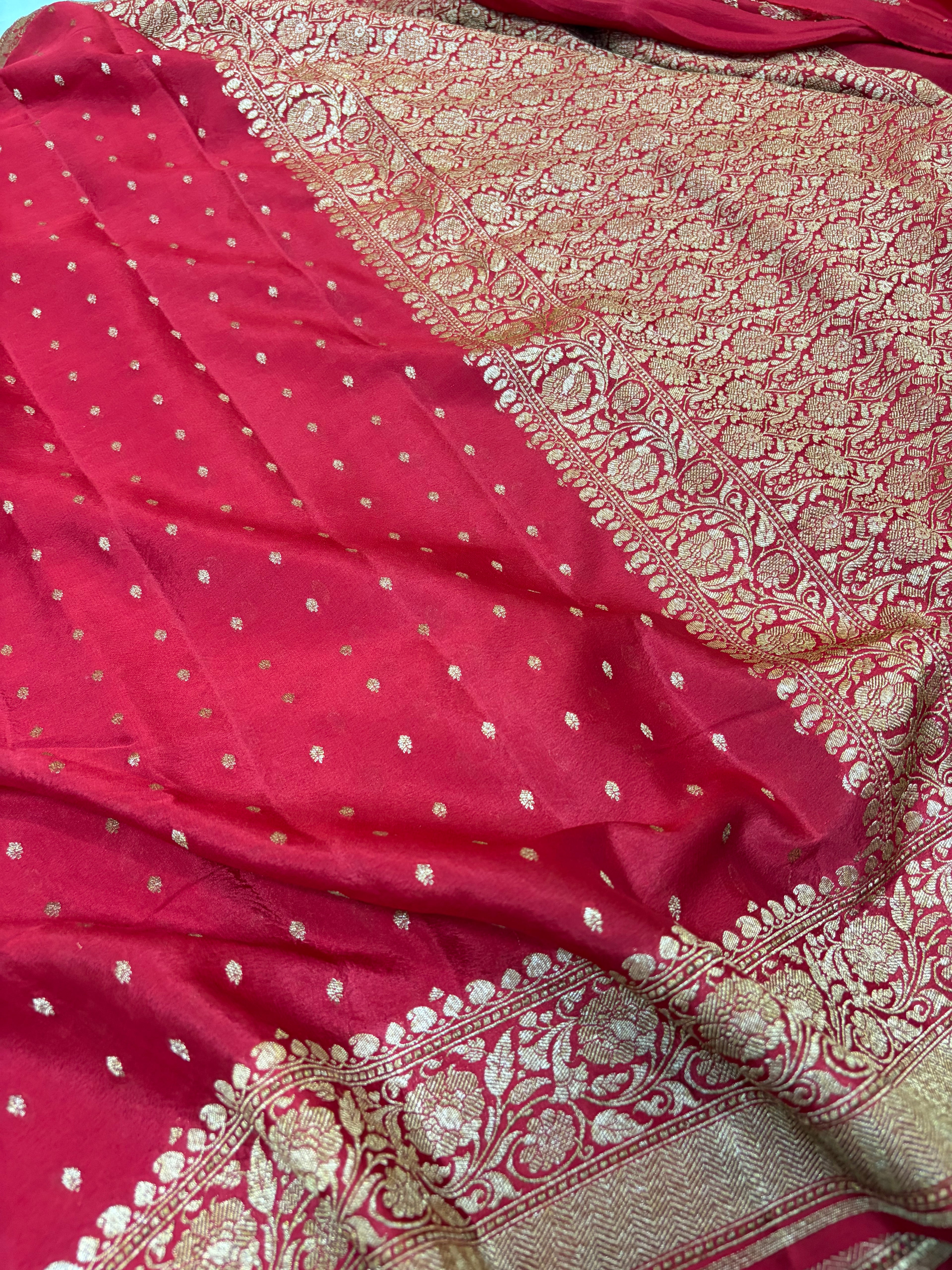 Pure khaddi crepe silk saree in red colour