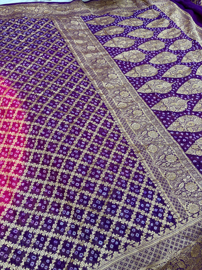 Pure Georgette Bandhani Zari Banarasi Border Saree