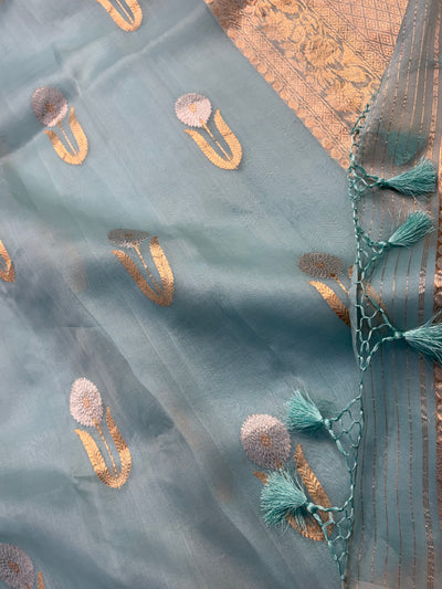 Pure handloom Kora silk saree in sea green colour