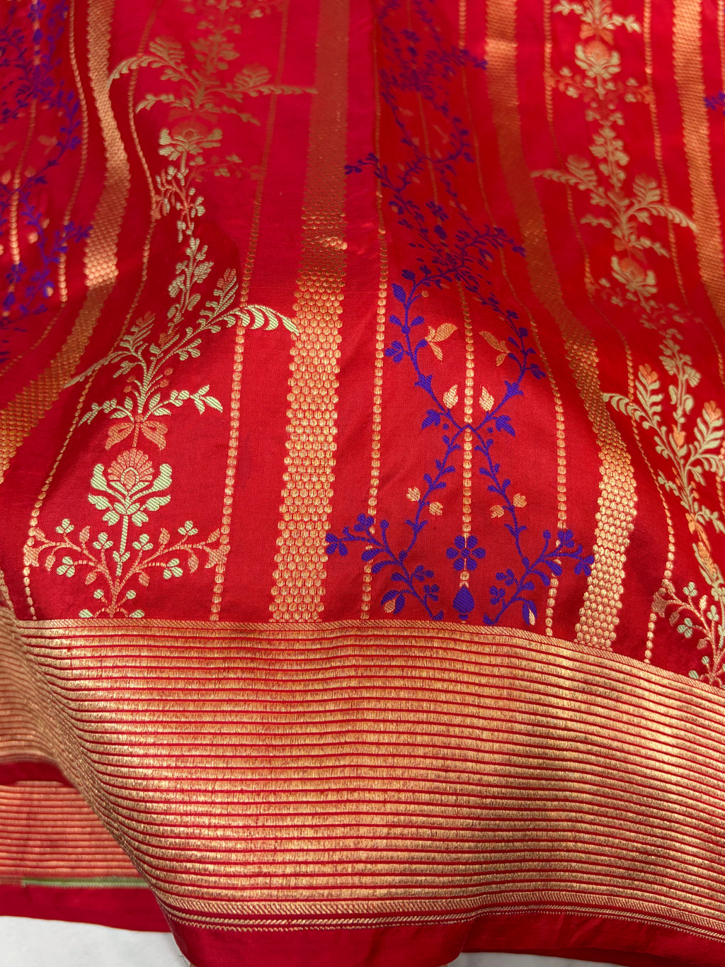 Pure brocade katan silk saree in red colour