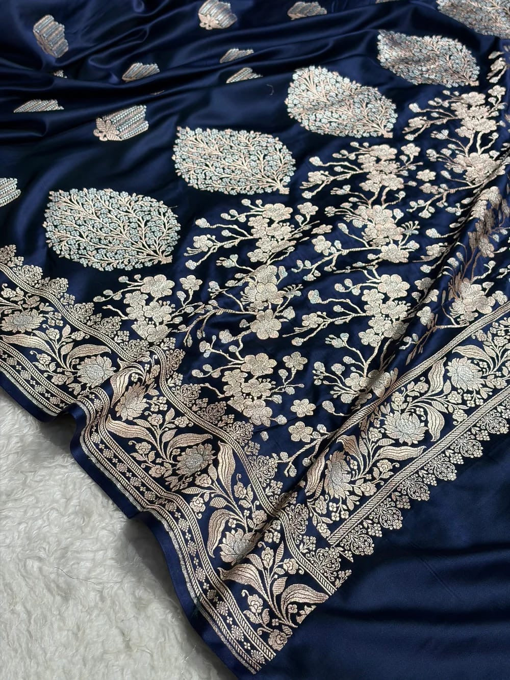 Beautiful Mashru silk saree in navy blue colour
