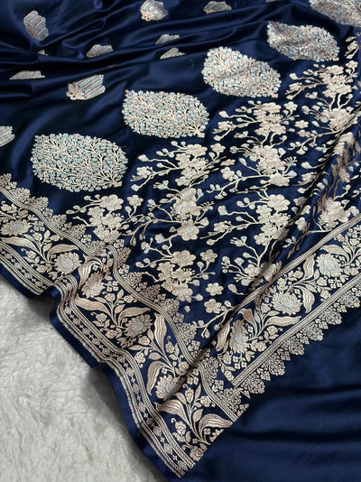 Beautiful Mashru silk saree in navy blue colour