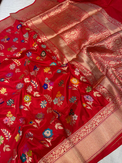 Premium pure katan silk saree with all meenawork in beautiful Red colour