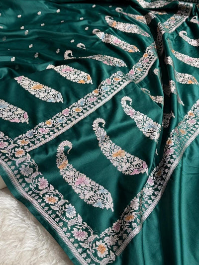 Beautiful Mashru silk saree in peacock blue colour