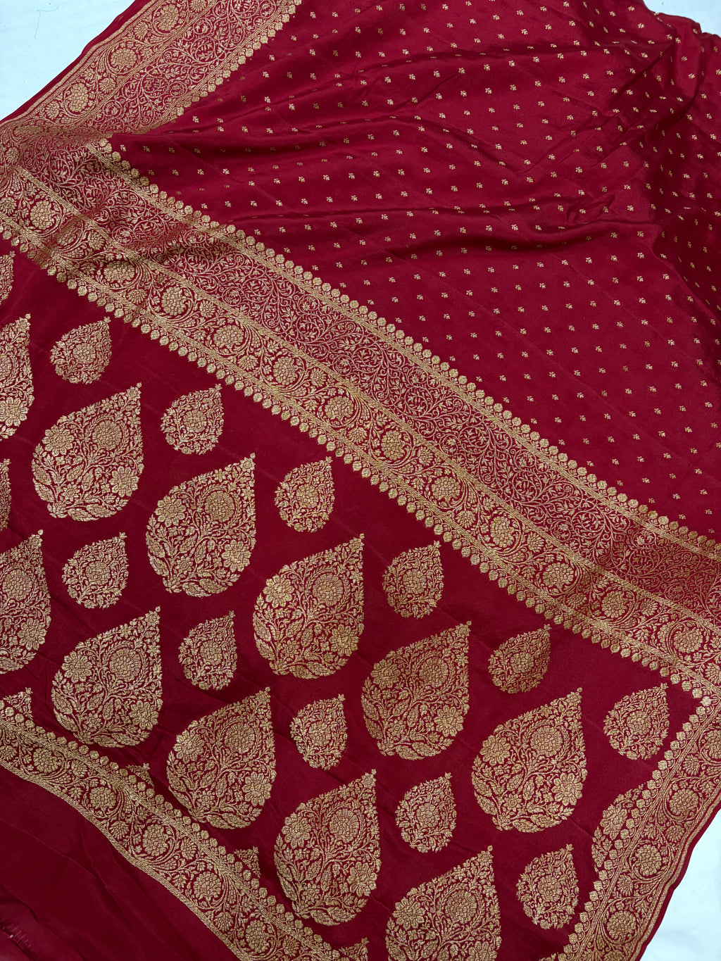 Pure khaddi crepe silk saree in maroon colour
