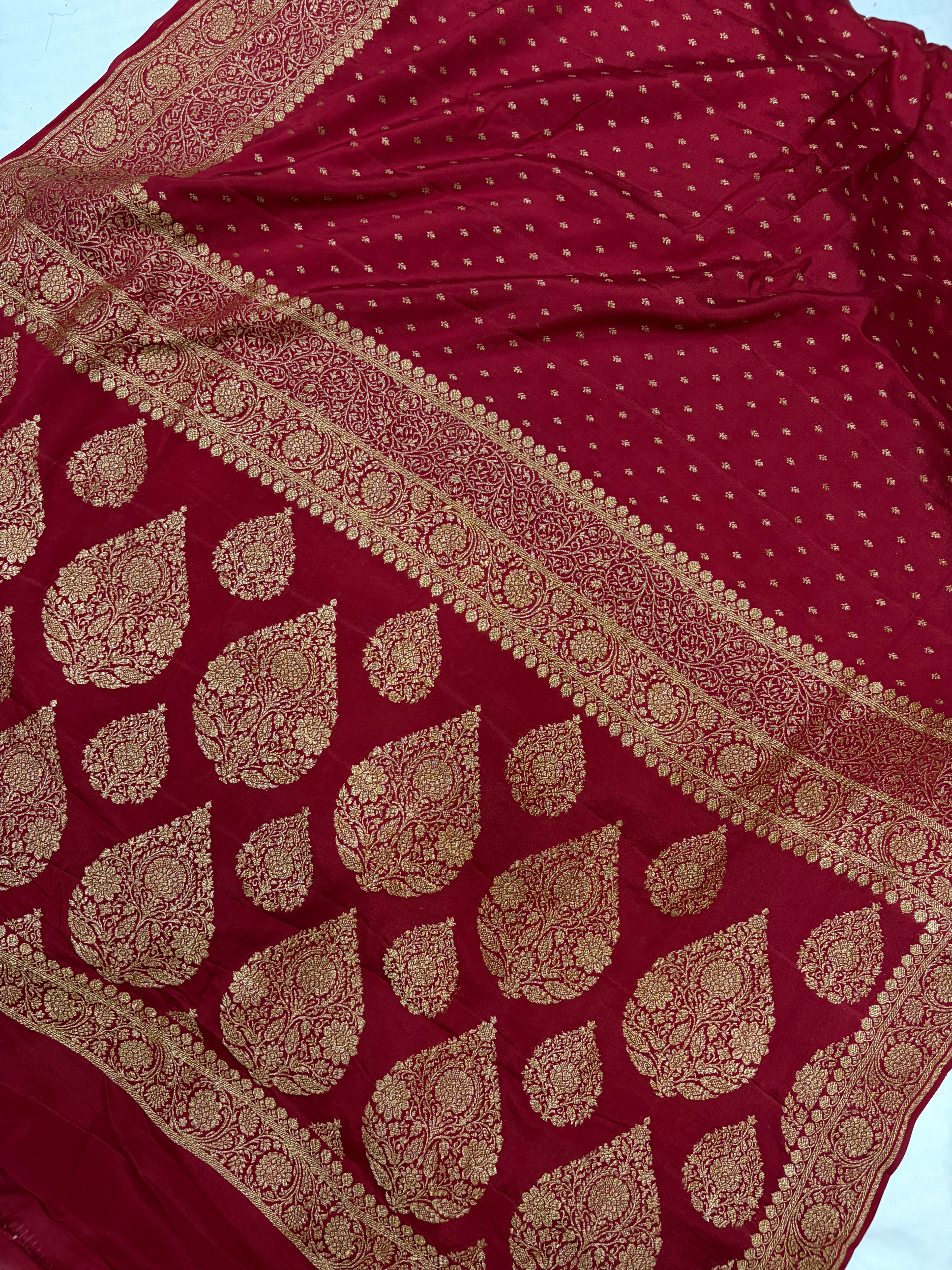 Pure khaddi crepe silk saree in maroon colour