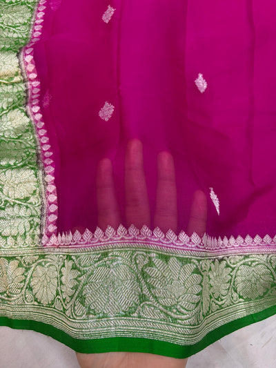 Beautiful Pure khaddi chiffon saree in beautiful contrast colour