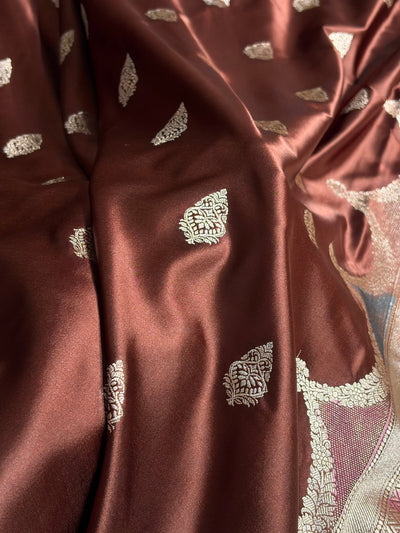 Beautiful Mashru silk saree in chocolate colour