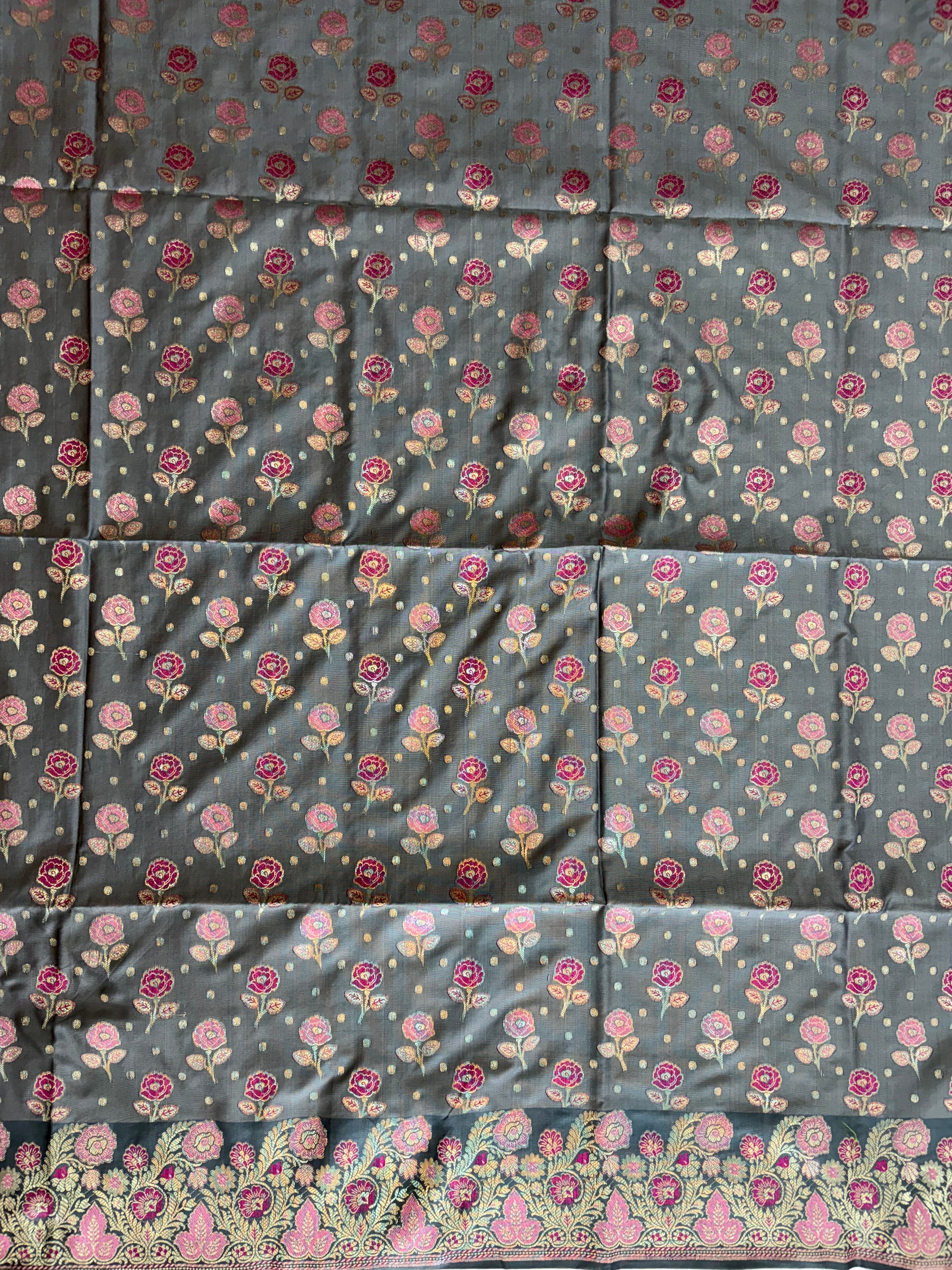 Banarasi soft silk suit light dark grey colour