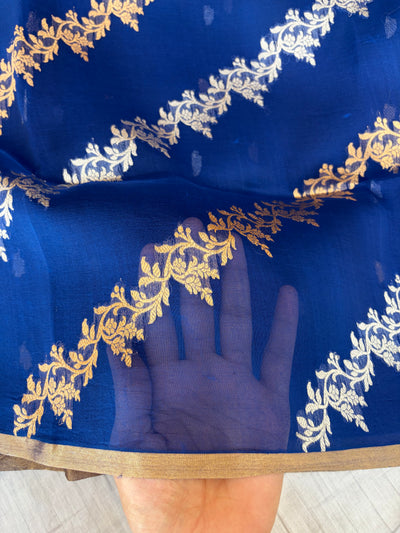 Pure handloom organza silk saree in blue colour