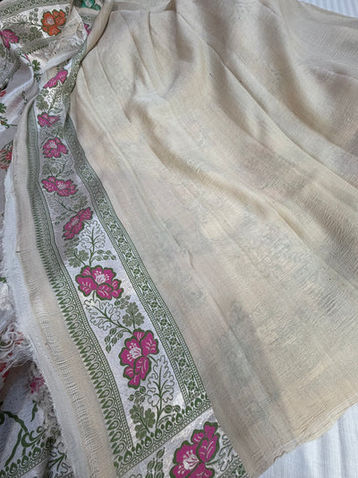 Banarasi pure Tussar Georgette silk saree with multiple meenakari work