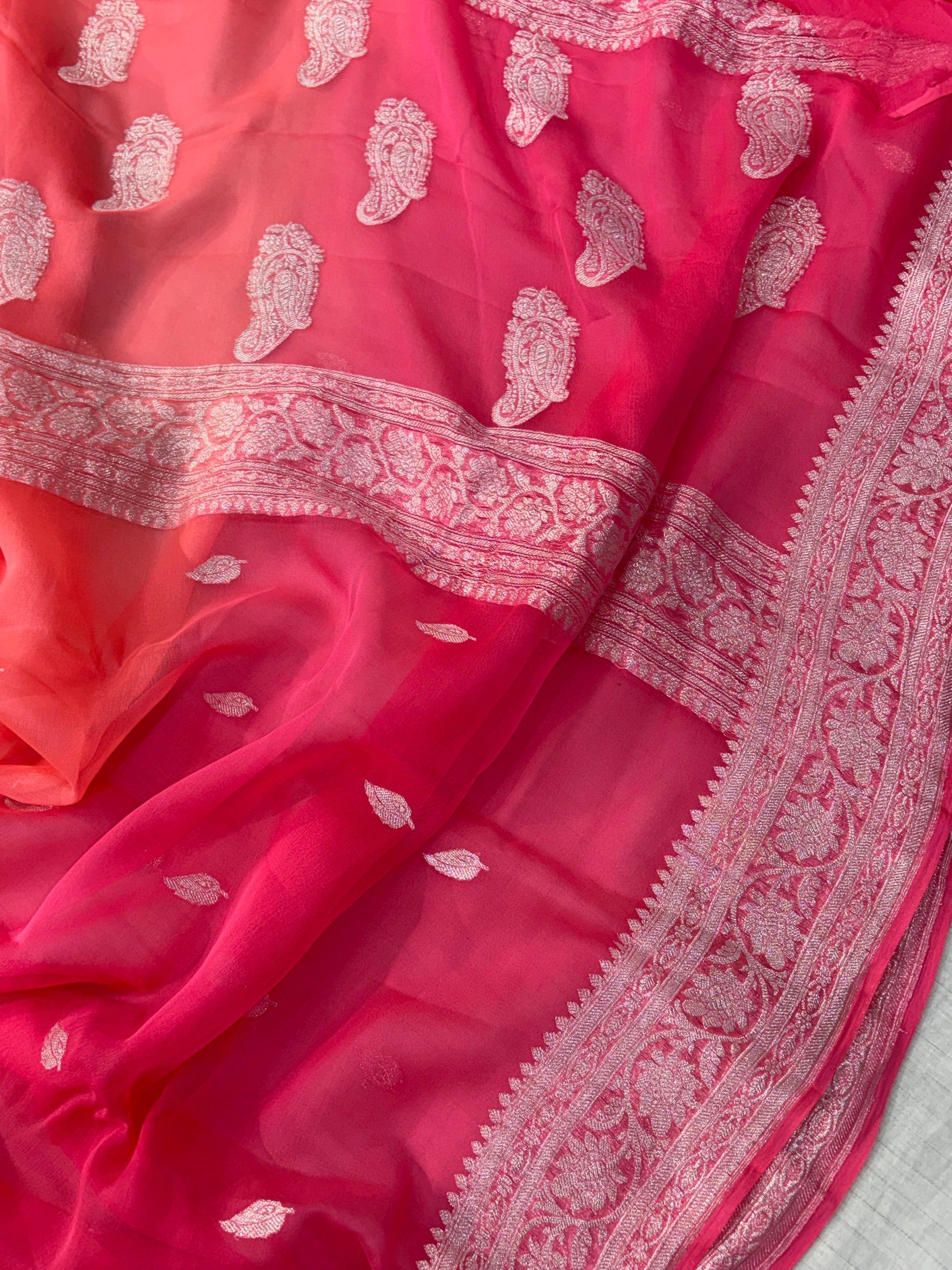 Pure khaddi chiffon saree in half half beautiful shade