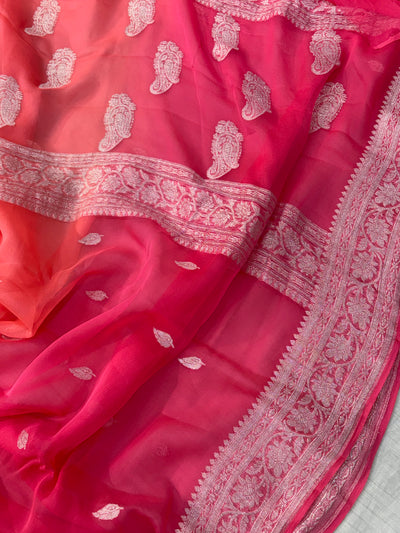 Pure khaddi chiffon saree in half half beautiful shade