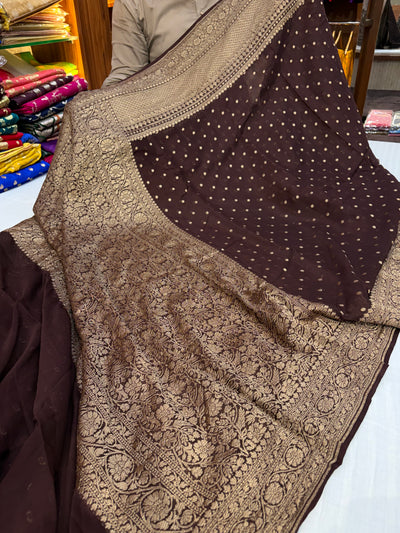 Pure georgette silk saree in Dark Brown colour