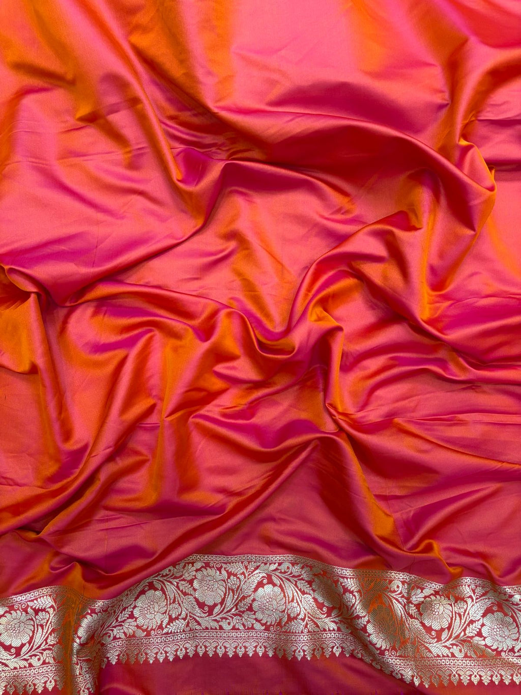 Orange Mashru Silk Saree With Zari  Border Mina Boota
