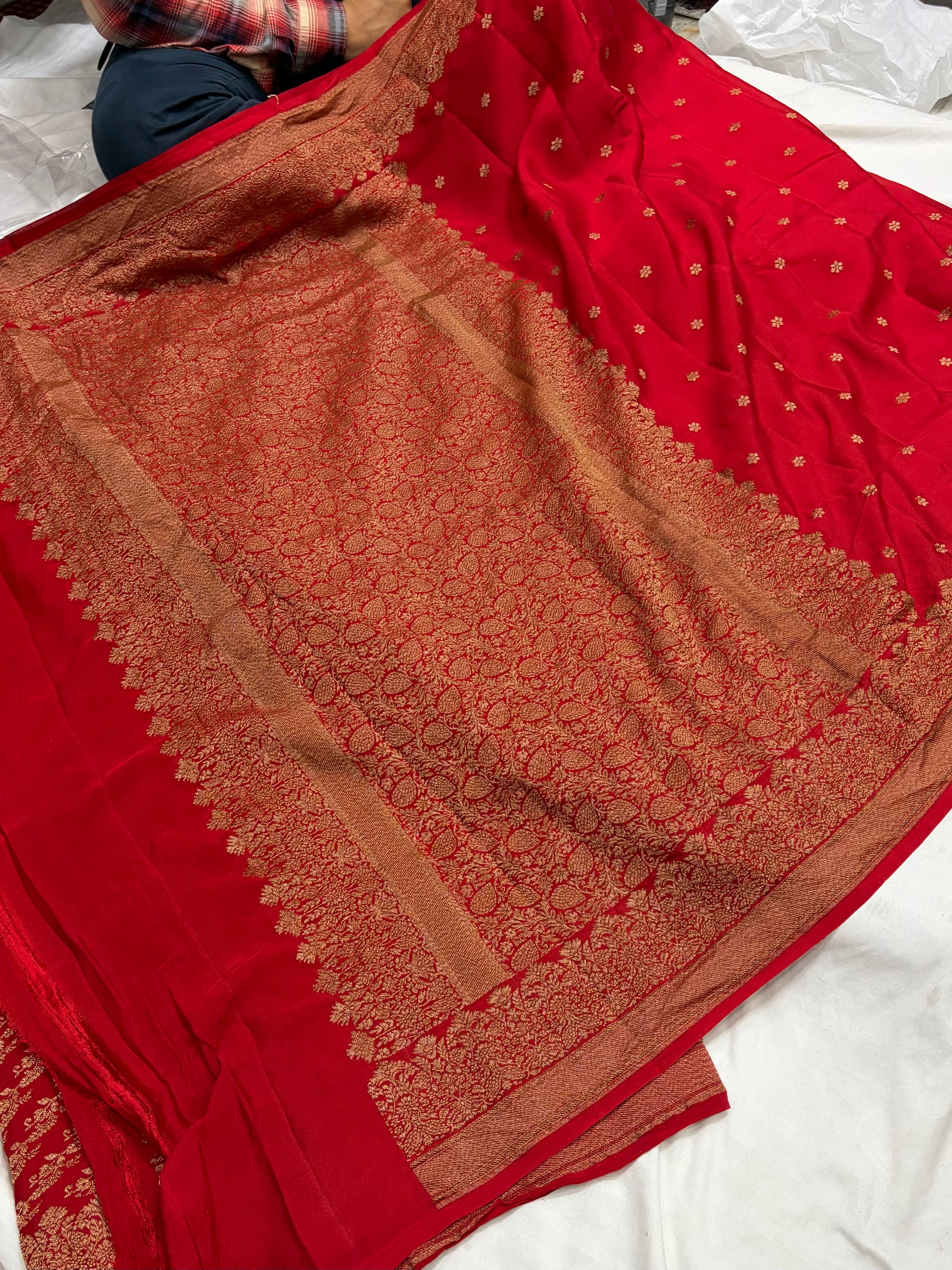 Pure khaddi crepe silk saree in red colour
