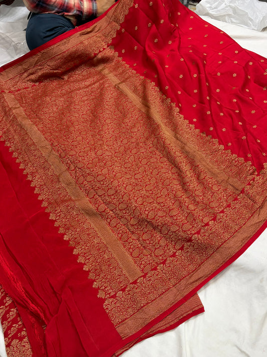 Pure khaddi crepe silk saree in red colour