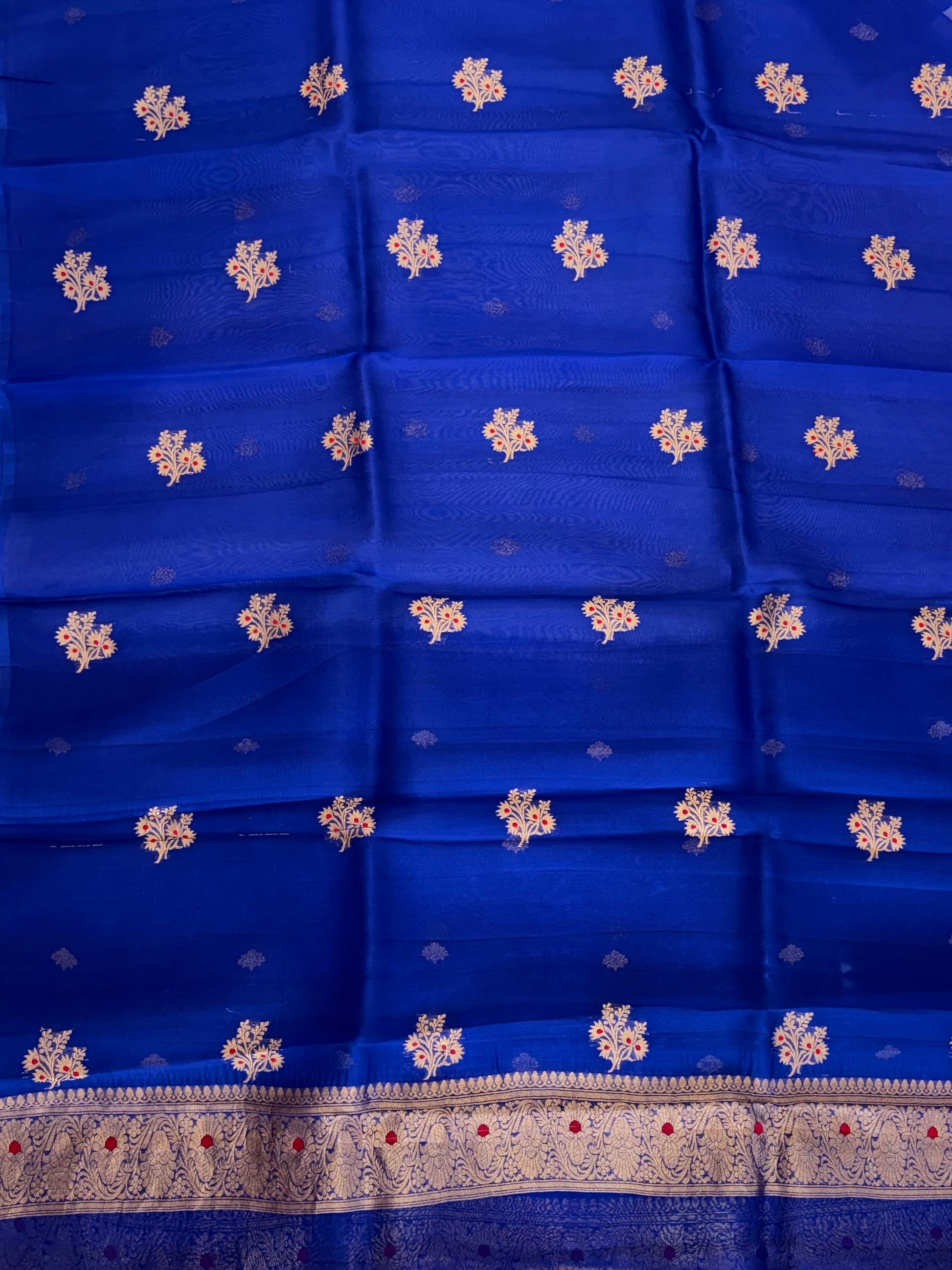 Pure Handloom Kora silk suit set in royal blue colour with meenakari work